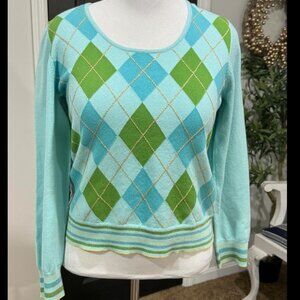 Susan Bristol Blue and Green Argyle Sweater